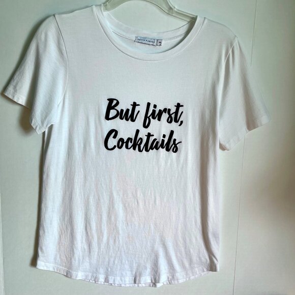 SOUTH PARADE Lola Top But First Cocktails Short Sleeve Cotton Tee White Black XS - Picture 8 of 9